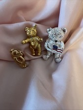 Vintage Steiff Club Teddy Bear Gold Tone Pin Napier Flag Winnie The Poo Lot 3