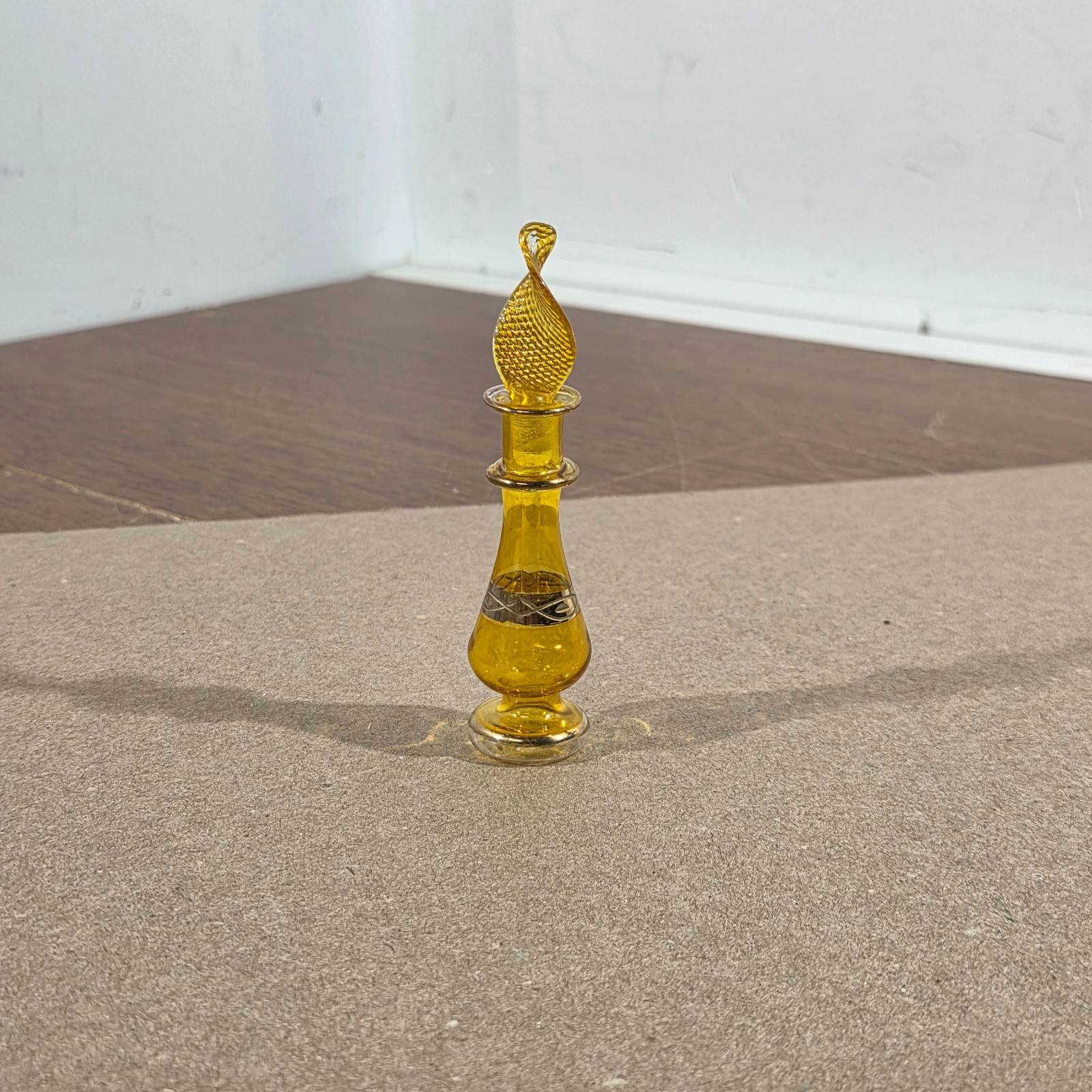 Egyptian Mini Perfume Bottle Blown Glass Bottle Yellow 3" Ha