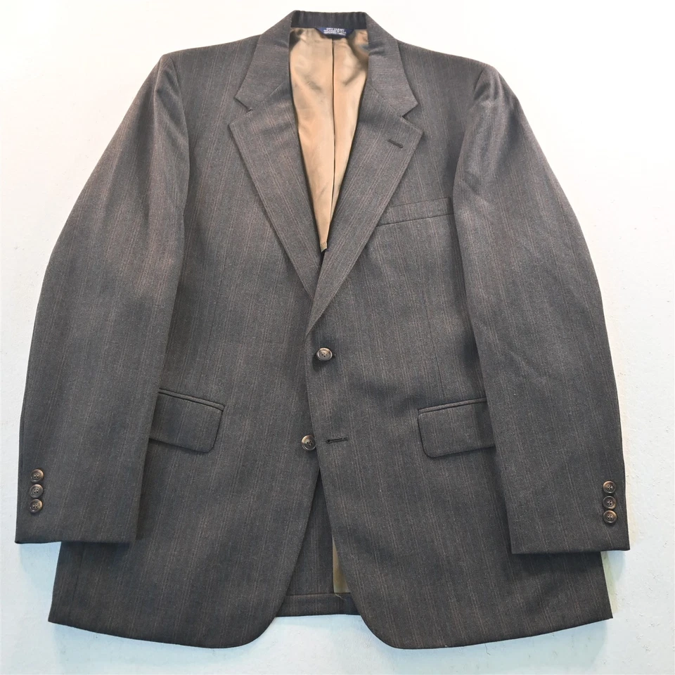 Cricketeer 42R 34x30 Brown Striped USA Made Slim Mens Jacket Pants Suit - Image 2 of 4