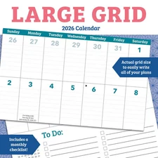 Carousel Calendars,  Large Grid 2026 Wall Calendar, 12'' X 12'', 16-Month Calend
