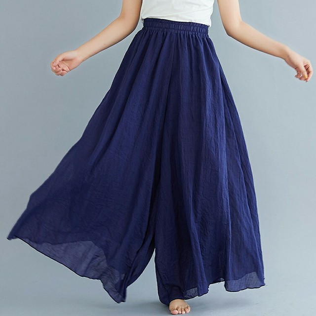 Lady Linen Skirt Like Pants Fairy Wide Leg Loose Trousers Gypsy Hippie