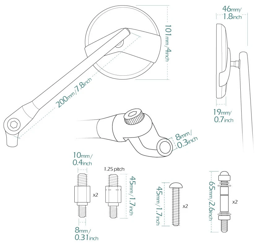 mirror Missie matte black stem + black belt fits Suzuki GT250 380 550 750 T500 - Изображение 2 из 4