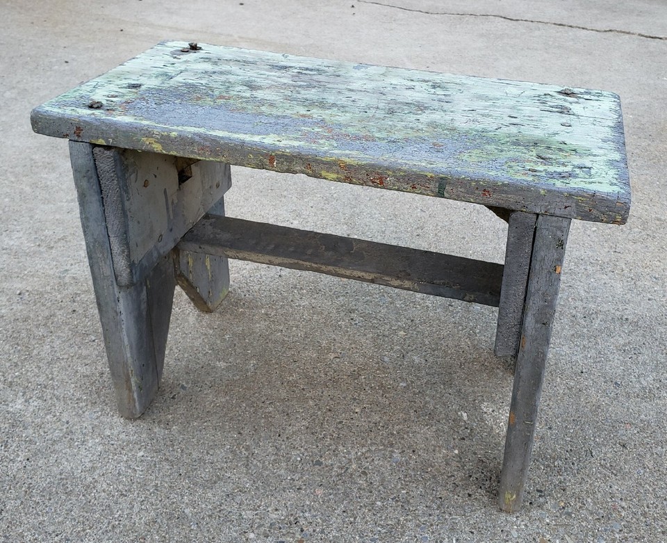 Antique Primitive Folk Art Wooden Cricket Foot Stool Bench Chippy Old ...