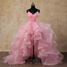 Pink High Low Evening Dress Tiered Short Front Long Back Arabic Prom Party Gowns