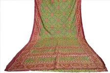 FNC Vintage Green Sarees Sambalpuri Woven Ikat Print Blend Silk Sari Fabric 5Yd