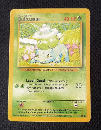 Bulbasaur - 44/102 Base Set Unlimited Starter Pokemon - LP