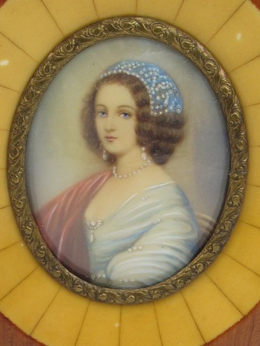 Antikes französisches handbemaltes Miniaturportrait junge Dame 19. Jahrhundert - Bild 13 von 14