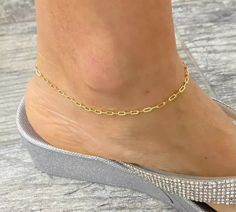 10K Solid Gold Paperclip 9 inch Anklet bracelet 1.8 mm Paperclip