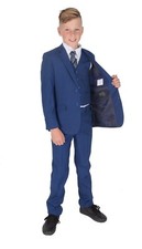 5 Piece Checked Boys Suits Wedding Prom PageBoy Suit Navy Blue Beige 2-15 Year