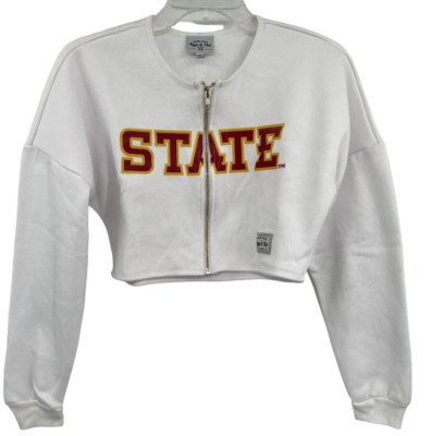 Hype & Vice Iowa State ISU Cyclones Sweatshirt White Cropped Zip Up Womens Sz XS