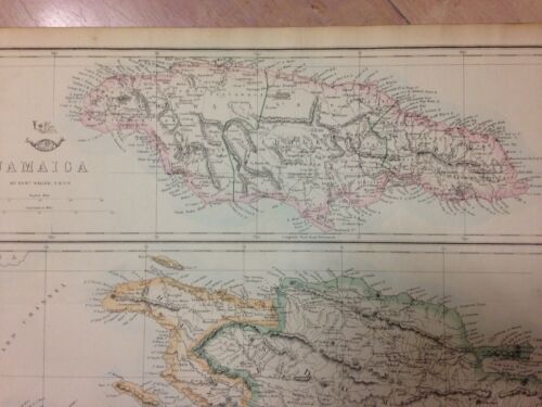 JAMAICA HAITI SANTO DOMINGO 1863 by ED WELLER LARGE ANTIQUE MAP XIXe CENTURY - Picture 2 of 5