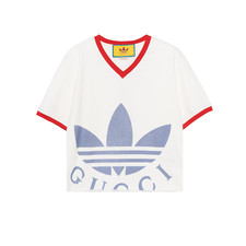 Gucci x adidas SS22 LOGO Print Cropped T-Shirt Women White