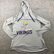 Minnesota Vikings Pullover Womens Medium Gray Logo Hoodie Hooded