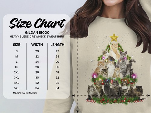 Cat Christmas Tree Sweatshirt Xmas Day Christmas Jumper Day Festive Sweater #19 - Picture 2 of 10