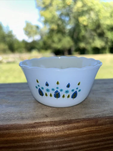 Vintage 1950's MCM Fire King Alpine Swiss Chalet Milk Glass Custard Cup 6 oz