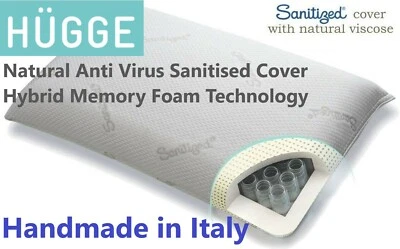 HUGGE Luxus Hybridkissen HÜGGE antibakterieller Memory Foam + Spulen Handmade in Italy