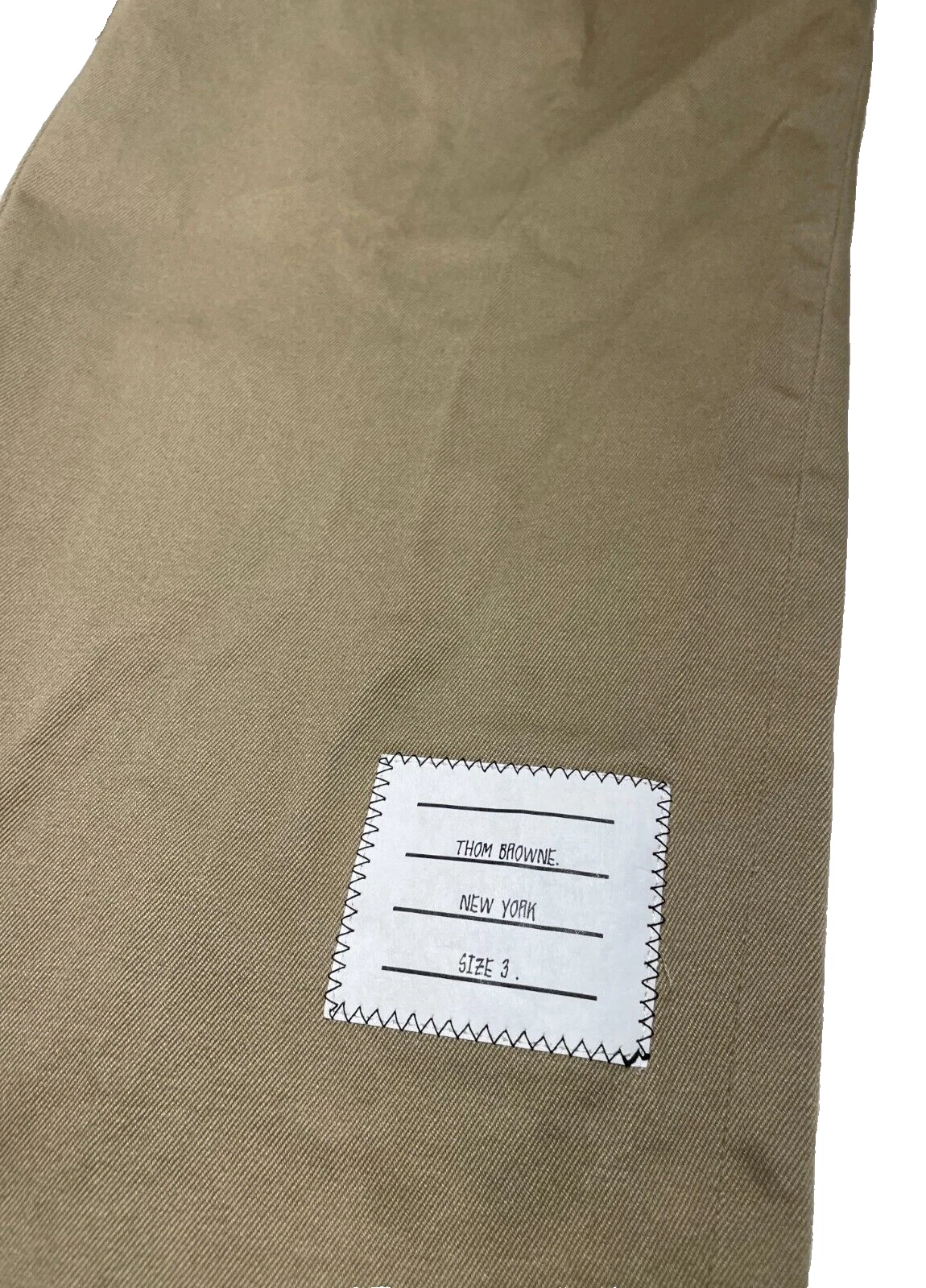 Thom Browne Pantalone Chino Uomo Logo Tab Cotone Twill Marrone Cammello Taglia 3 (35 x 29)