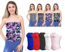 New Womens Boobtube Bandeau Strapless Top Ladies Side Ruched Crop Bra Vest Tops