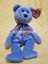 Ty Beanie Baby America Bear Blue 4th of July Patriotic 2001 Red Cross