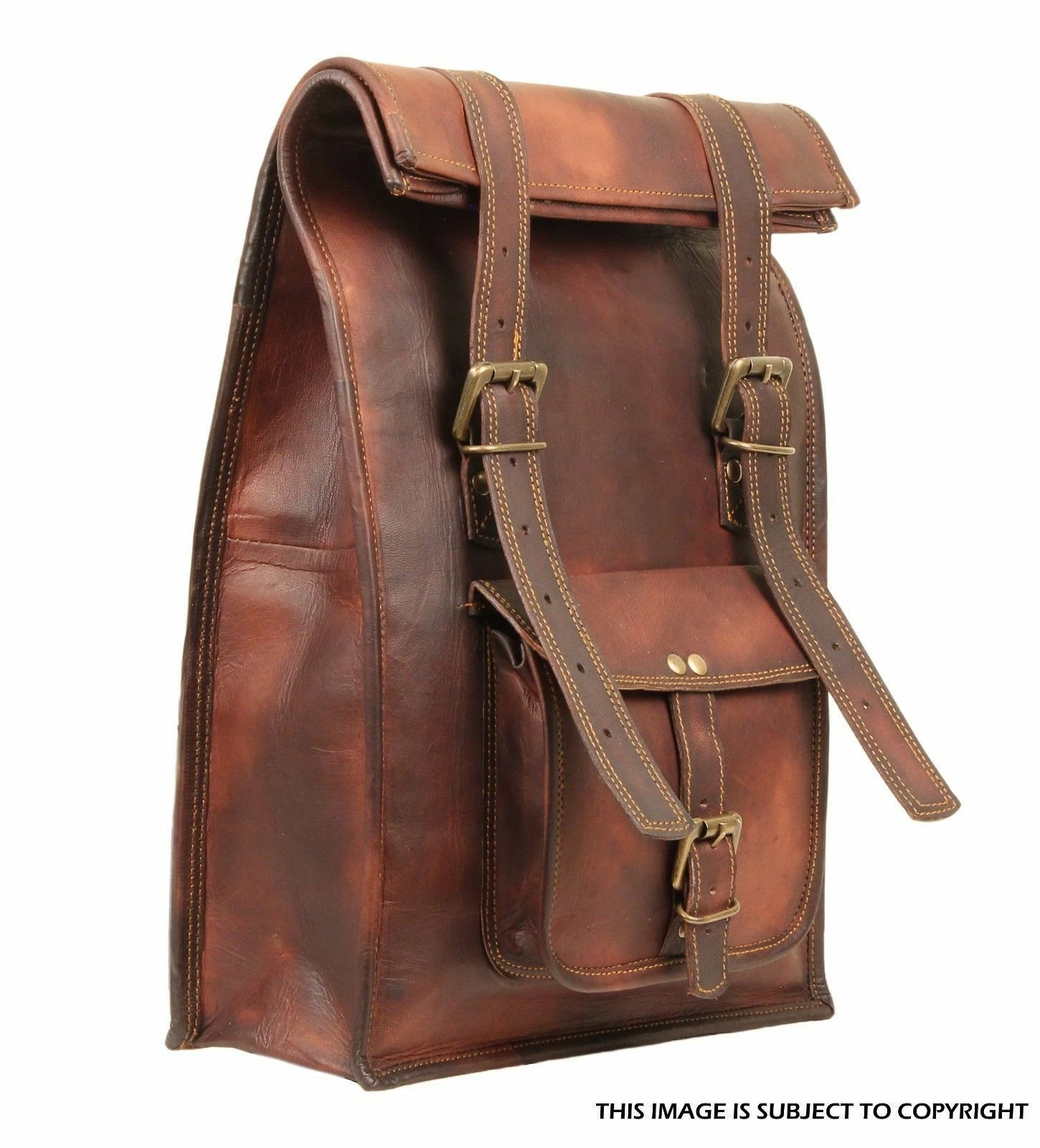 Leather Backpack Men Hiking Computer Rucksack Elegant Vintage Travel Daypack Bag