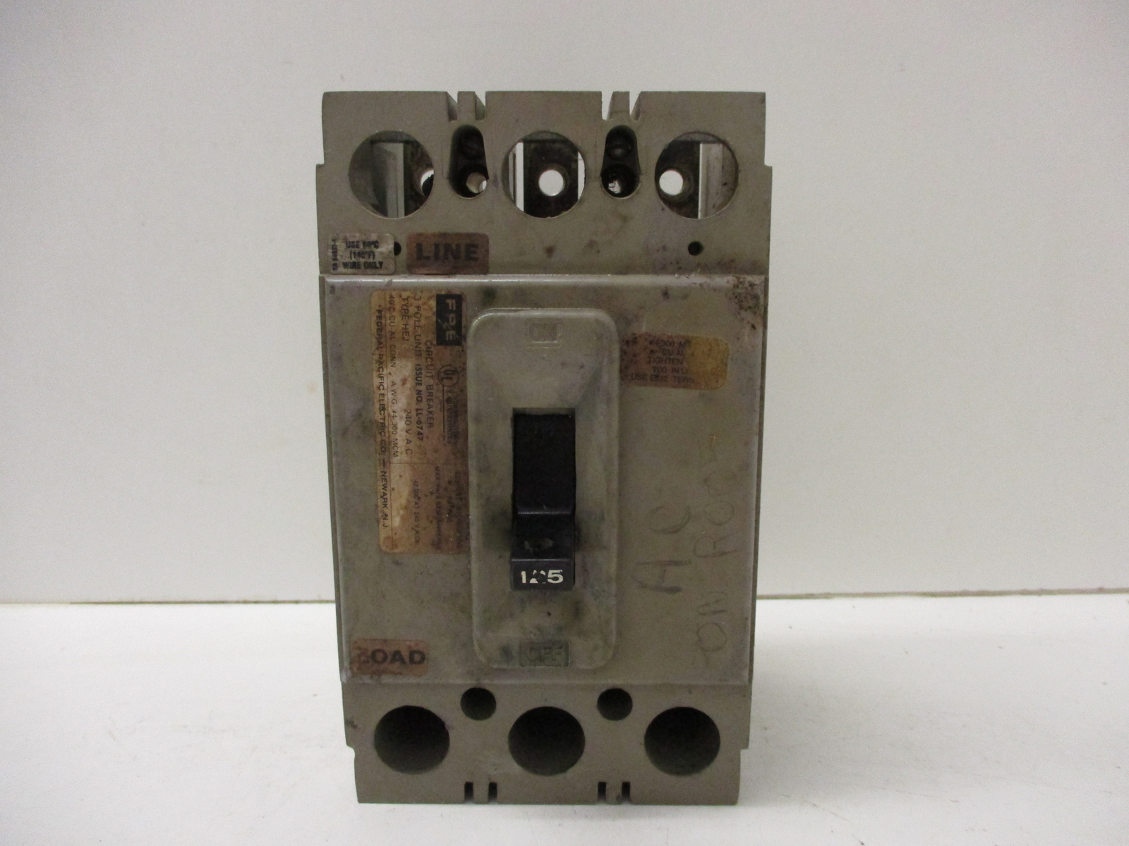 FPE / FEDERAL PACIFIC TYPE HEJ CIRCUIT BREAKER 125A 240VAC 3-POLE
