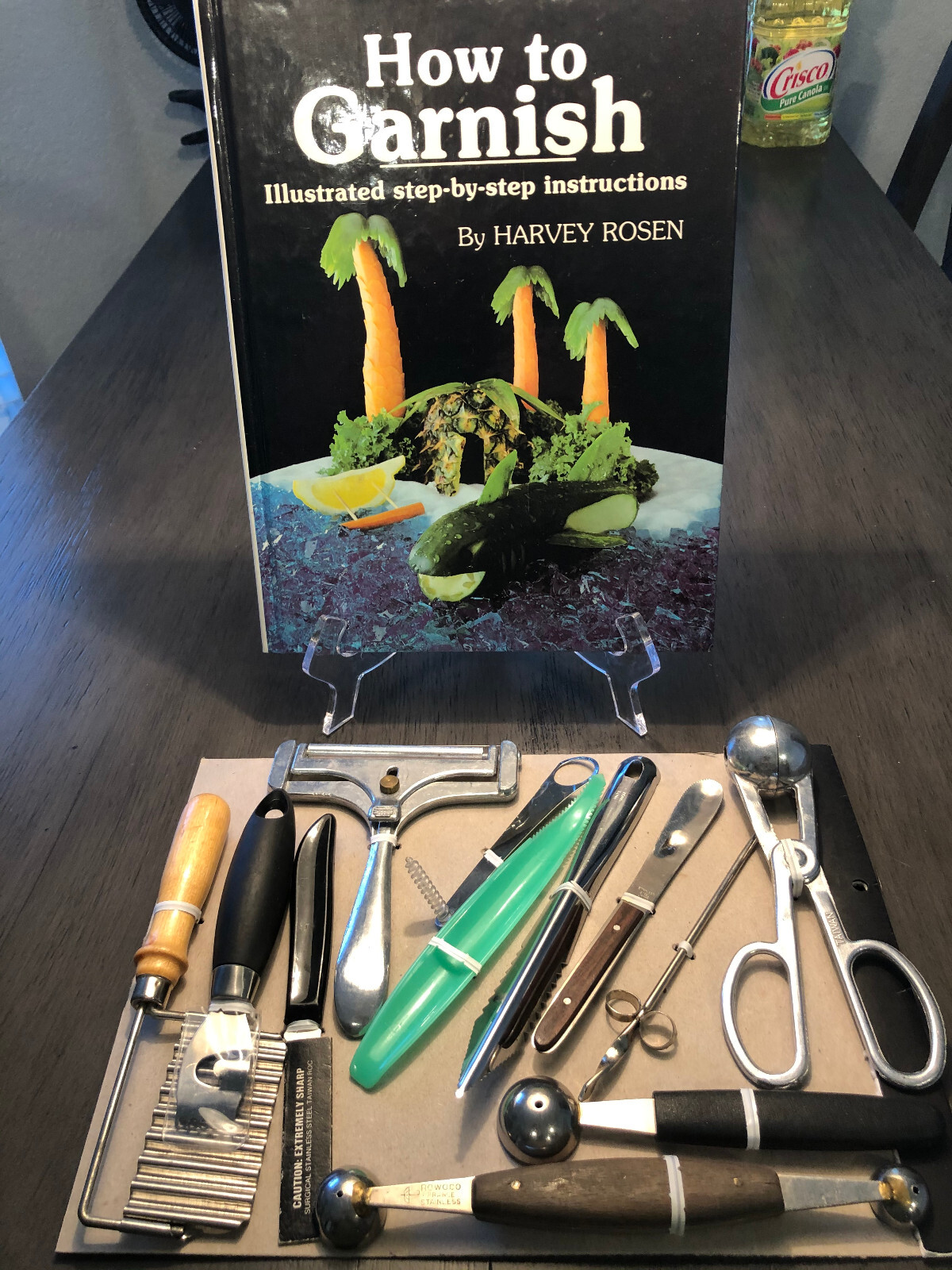Chef Harvey Rosen's instruction bk vtg working garnishing tools, lot of