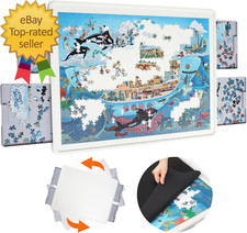 1500 Pieces Rotating Plastic Puzzle Board with Drawers and Cover, 35"X27" Portab
