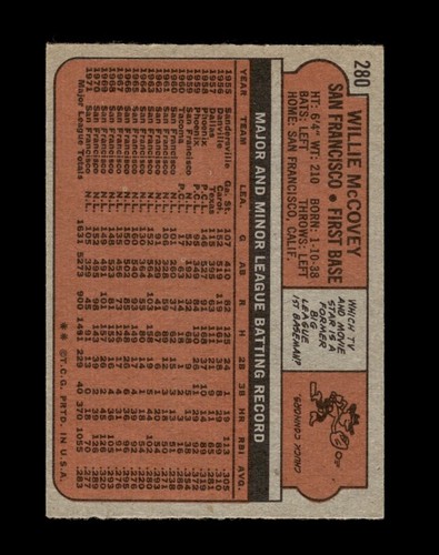 1972 Topps Set-Break #280 Willie McCovey NR-MINT *GMCARDS* - Picture 2 of 2