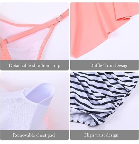2 PC Tankini LG Lined Bra Swimsuit Bathing Beach Pool Ruffles Stripes Mix Match - Picture 4 of 8