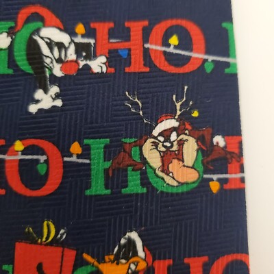 Looney Tunes Vintage Christmas 1998 Tie Ho Ho Ho Taz Bugs  Ho Ho Ho . 1998 Looney Tunes all star cast polyester Christmas necktie main image 2