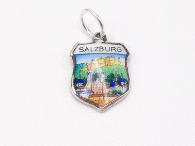 Vintage 800 Silber Salzburg Deutschland Emaille Karte Reise Schild Charm Anhänger