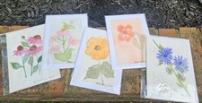 Handpainted Floral Watercolor Set Of 6 Blank Cards With Envelopes, Artist Signed