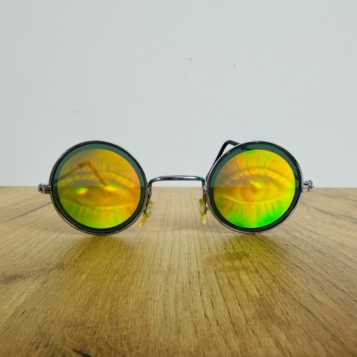 Holographic 3d wide open creepy scary eyes round glasses Halloween 80's 90's