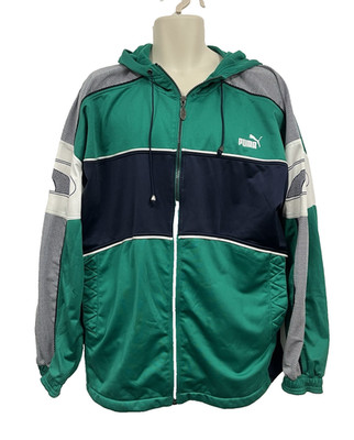 Vintage Puma Track Jacket Green Y2K 90s Zip Hoodie Sportswear Mens Large