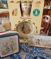 Royal Doulton 1985 Bunnykins Childrens China Christening Set Mug Plate 2 Tins