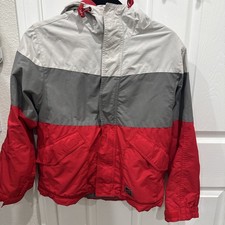Burton Snowboards Ski Winter Jacket Coat Red Grey Zip Hooded Kids Size 14-16