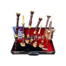 Great Scottish Highland Gold Mounts Black Bagpipes with Hard Case