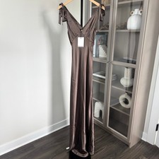 Reformation Pernille Silk Maxi Dress NEW Magnetic Brown Self Tie Strap NWT M