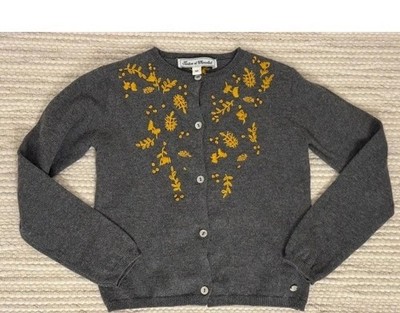 Tartine et Chocolat Grey Wool cotton yellow gold Embroidery Girls Sweater  6y 6t