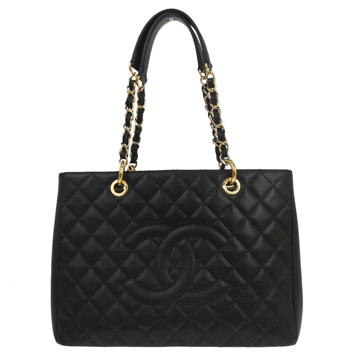 Chanel Black Calfskin Grand Shopping Tote GST Chain Handbag 187836