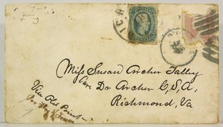 1860s CONFEDERATE CIVIL WAR COVER CONFEDERATE & US STAMP POW / SENT BY TRUCE