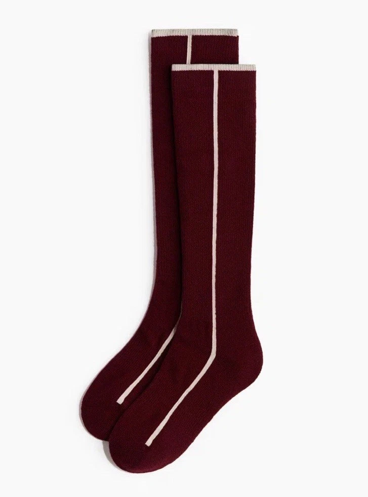 H&M Wool Knee High Women Socks Burgundy Size 4-7