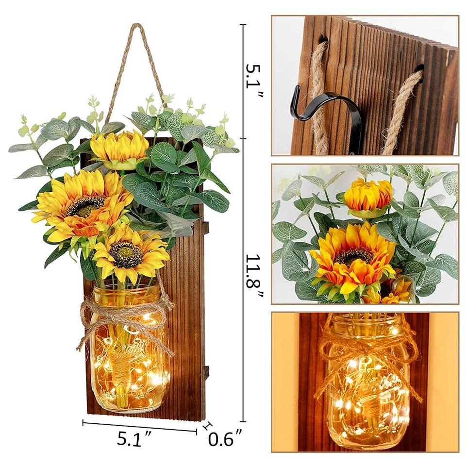 Sunflower Wall Sconces Set of 2 with Remote Control & LED Lights - Image 4 of 4