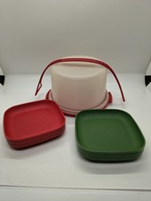 Tupperware Toys Red Cake Carrier  3 Red and 3 Green Plates