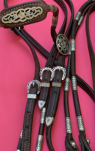 Vintage Poco Fleming Filigree Sterling Show Bridle  + Romel Reins Silver Ferrule