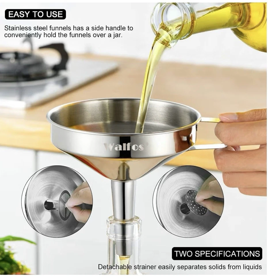 3 Pack Stainless Steel Funnel, with 2 Removable Strainer ＆ 1Pcs Cleaning Brush - Image 4 of 4