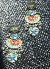Signed AB Ayala Bar Floral Dangle Earrings Colorful 
