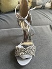 Badgley Mischka Silver Rhinestone Ankle Strap Stiletto Open Toe Satin Heels — photo 5