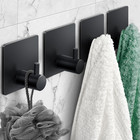 Adhesive Hooks Black Matte Towel Hooks 4 Packs, Heavy Duty Stainless Steel Wall 
