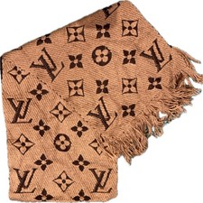 Louis Vuitton Logomania wool and silk scarf in a brown beige